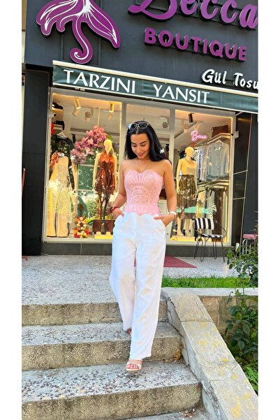 Becca Boutique Straplez Transparan Desenli Bluz Korse