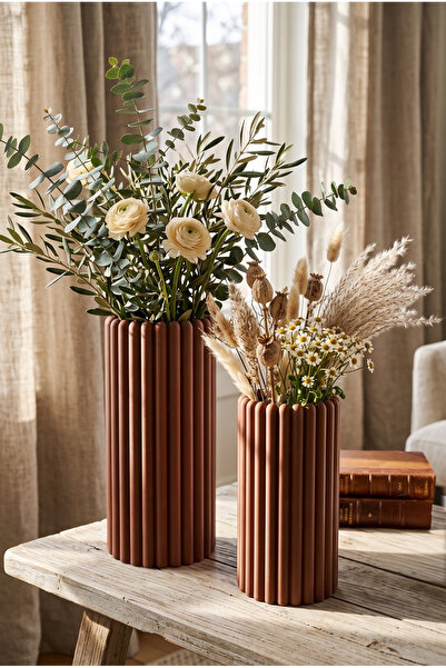BKShape Perla Set of 2 Vases Vertical Fluted Decorative Dry Flower Vase 16-20 cm