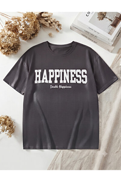 UNCİA OUTDOORS Women'S/Men's Unisex Happines Printed Crew Neck Oversized Comb...