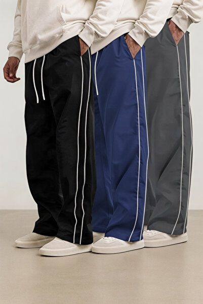 SERABLANKA 3-Pack Men's Two-Stripe Oversize Sweatpants with Wide Legs, Comfor...