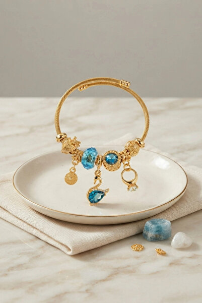 ARMÜZ Blue Swan Model Gold Color Charm Bracelet