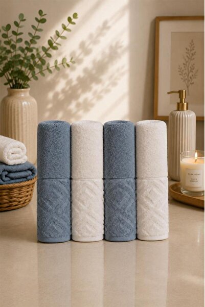 Çeyiz Diyarı Lina Hammam Set 4 Pieces Indigo - Ecru