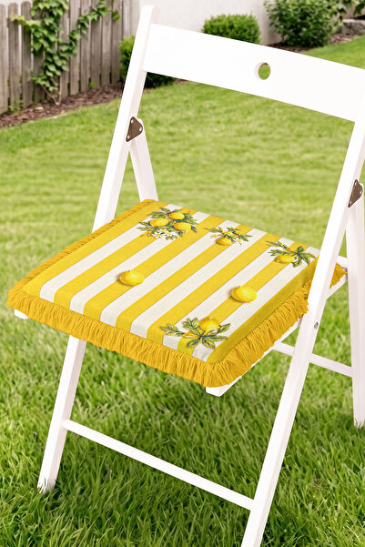 Realhomes Lemon and Striped Patterned Fringed Zippered Chair Cushion - Tufted...