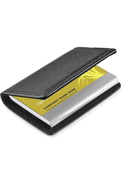wisdompro Business Card Holder Double Sided PU Leather Business Card Holder w...