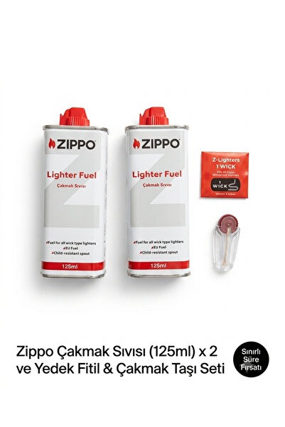 Zippo Orijinal Çakmak Yakıt Seti 2x125 ml + Fitil + Taş | Çakmak Sıvısı Bakım...