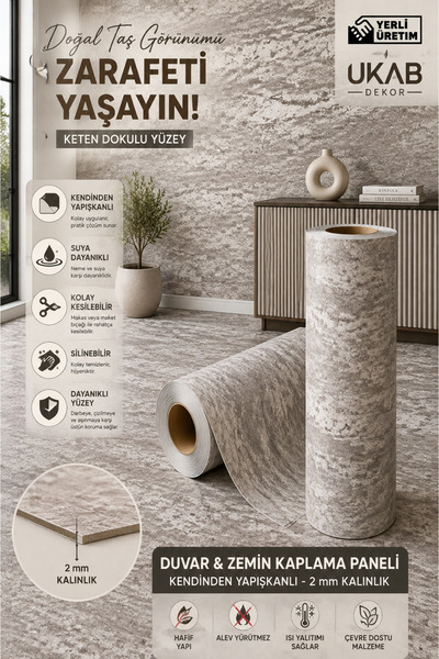 UKAB DEKOR 70x280 Cm Tek Parça Kendinden Yapışkanlı Premium Yüzey Dekoratif Z...