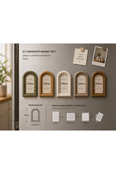 3DRisen 5'li Dekoratif Vintage Magnet Seti