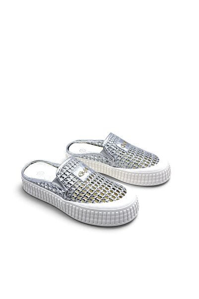 Guja Knitted Detailed Closed Toe Silver Color Sabo Slippers (Size 1 Small Fit)