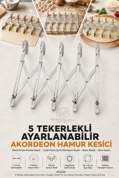 Transformacion 5 Tekerlekli Ayarlanabilir Akordeon Hamur Kesici Mantı Erişte ...