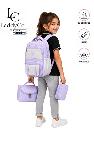 LaddyCo مجموعة من 3 حقائب مدرسية ابتدائية من القماش المقاوم للماء، مجموعة حقا...