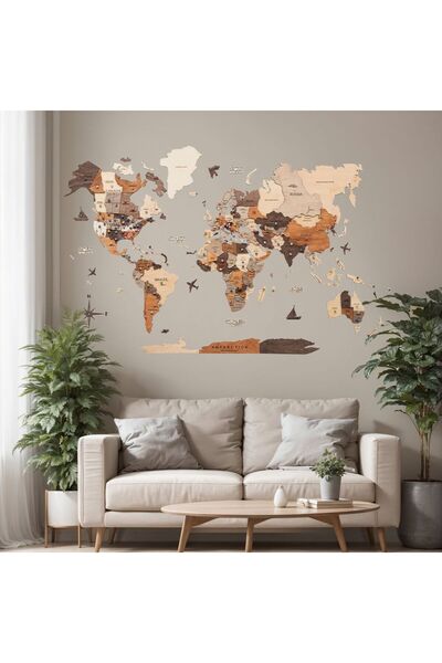 Generic Enjoy The Wood 3D Wooden World Map Wall Decor, Multicolor Travel Wall...