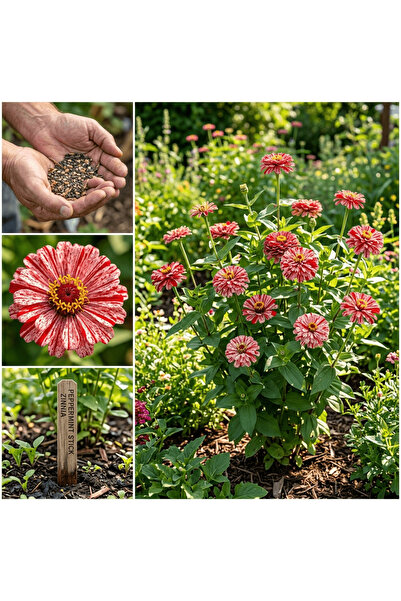 Bloom & Sow Seed Peppermint Stick Zinnia Seeds, Red-White Striped Double Zinn...
