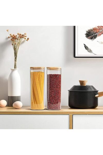 1Chase Square Glass Storage Jar with Air tight Bamboo Lid 1800 ML (Set of 3),...