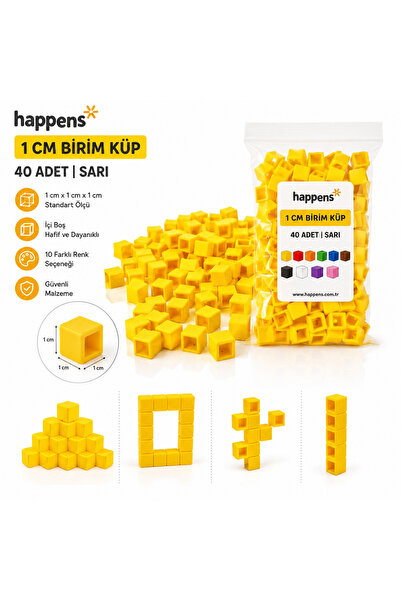 HAPPENS Birim Küp 1 cm 40 Adet Sarı– Matematik Materyali, Eğitici Oyuncak, Mo...