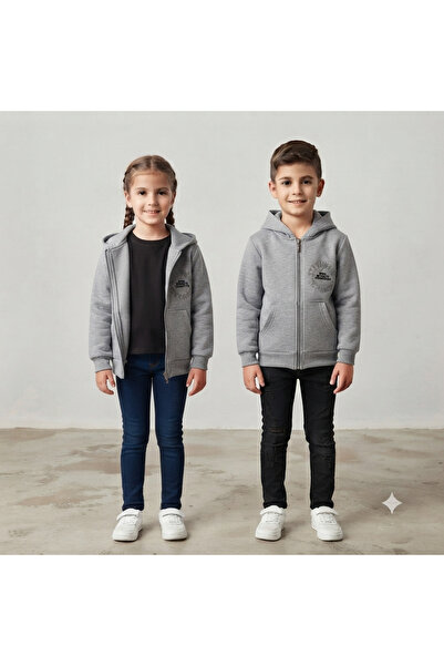 CUBBUX Boy's Hooded Jacket with Zipper and Embroidery Detail, Pocketed Cardigan