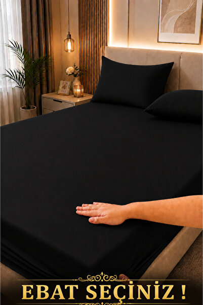 İsmail Gürel Cotton Elastic Bed Sheet Set with Pillows Solid Color (Select Size)