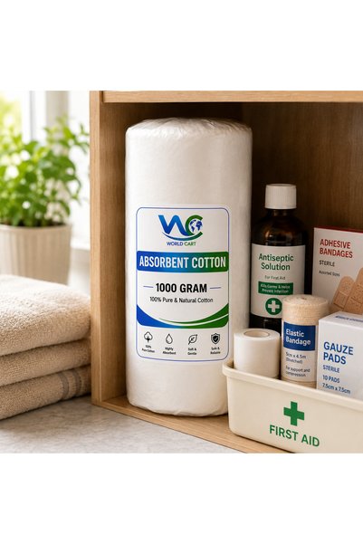 world cart Absorbent Cotton Wool 1000g – Pure & Soft, Highly Absorbent for First Aid