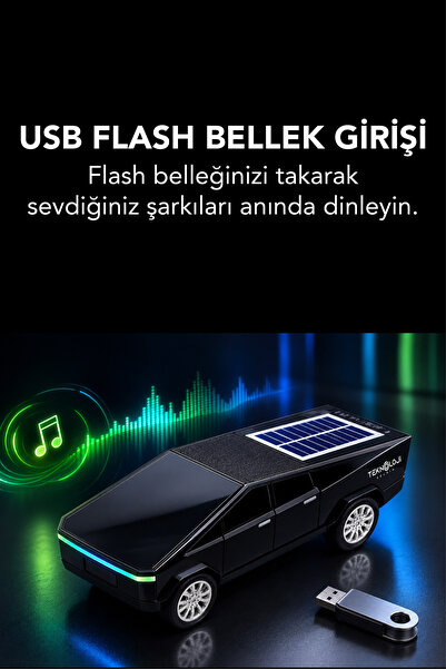 Teknoloji Gelsin WS-699 Cybertruck Model Bluetooth Hoparlör | TWS Stereo | Güneş Enerjili Şarj | USB / TF Kart / AUX / FM Radyo