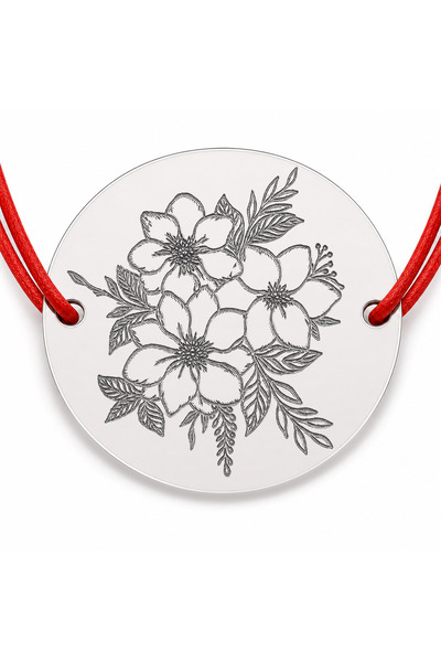 Simoshop Brățară argint 925 cu bănuț buchet de flori, șnur reglabil — cadou d...