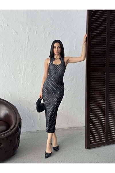 Moda Days Women's Black - Black Polka Dot Sleeveless Keyhole Neckline Accesso...