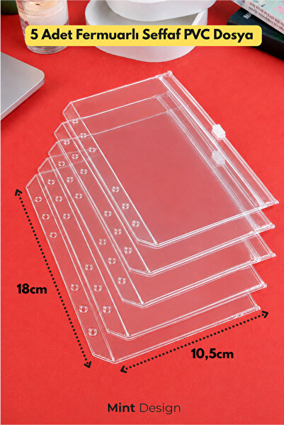 Mint Design A6 Şeffaf Super Clear 5'li Kilitli-Fermuarlı PVC Dosya
