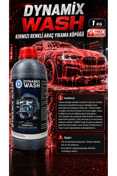 dynamix wash Kırmızı Renkli Araç Yıkama Köpüğü 1 LT