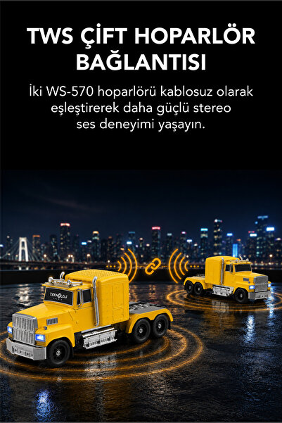 Teknoloji Gelsin Tır Tasarımlı Bluetooth Hoparlör 15W RGB Işıklı FM Radyo USB TF Kart Çoklu Bağlantı Vintage