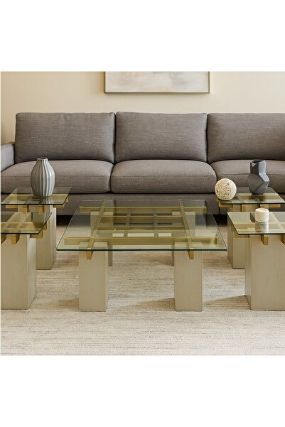 GLAMOURE HOME طقم طاولات قهوة وضيافة مودرن مكون من 5 قطع بتصميم مكعبات بديل ا...