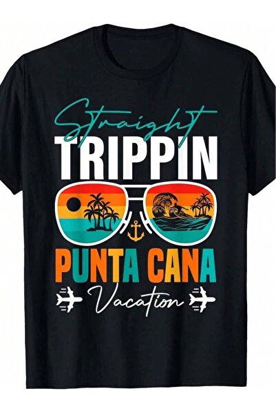 NOURAM تي شيرت S Straight Trippin Punta Cana Vacation بقصة واسعة (S3XL) بتصمي...