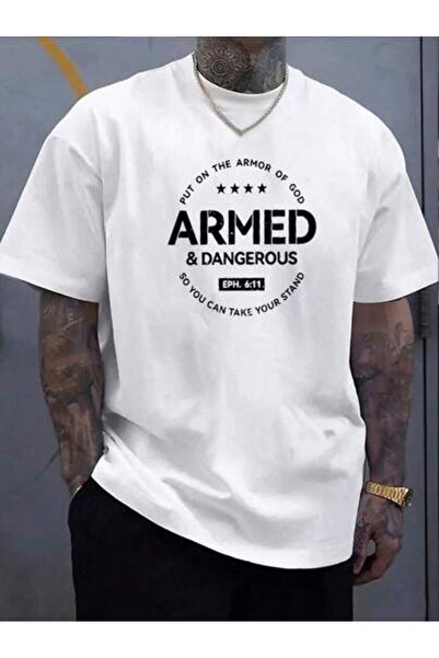 NOURAM Armed & Dangerous Men's Graphic Print Cotton TShirt Christian Religiou...