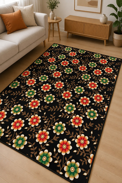 Dally Home Dijital Kaymaz Baskılı Yıkanabilir Desenli Salon Halısı Mutfak Hal...