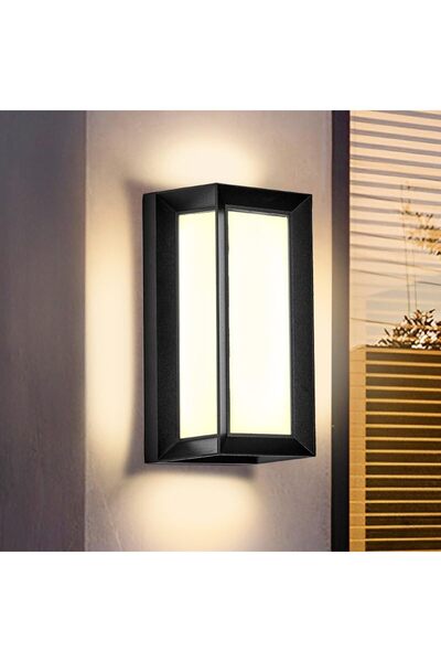 STARSTAR 18W Modern Rectangular Outdoor Wall Lamp, 3000K, Black Full Frame, W...