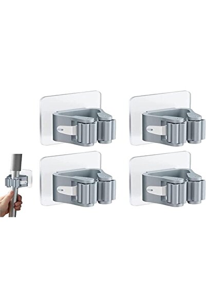 STARSTAR Four-piece self-adhesive wall-mounted broom holder, mop holder, and ...