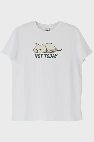 lofux Tired Cat Humorous Not Today White T-Shirt
