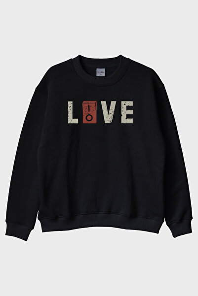 lofux Liove Electric Button Printed Modern Crew Neck Sweatshirt