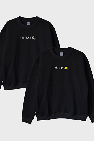 lofux Moon and Sun Black Crew Neck Sweatshirt Set