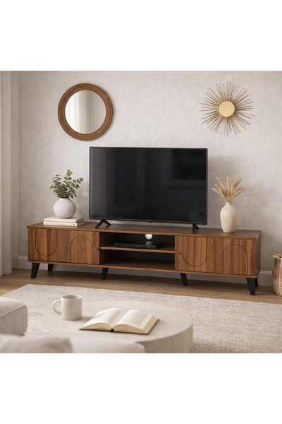 LastHome المنزل الأخير |   طاولة تلفزيون بتصميم قوسي فريد 180 سم - بني داكن