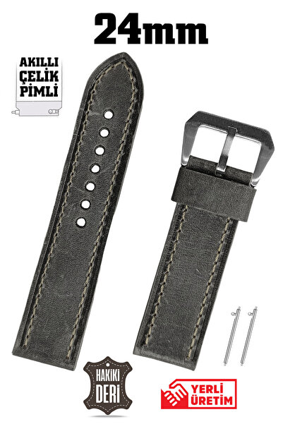 Saatse 24mm Gray Sport Crazy Nubuck Genuine Leather Watch Band Strap with Sma...