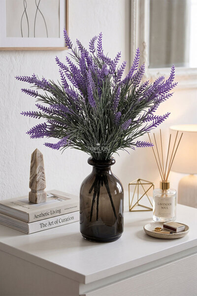 Yapay Çiçek Deposu Plantă artificială cu 5 ramuri, buchet de lavandă spaniolă...