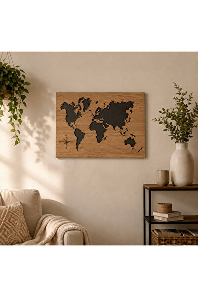 lavmood Ahşap Dünya Haritası Duvar Dekoru | 50x30 - 70x50 - 90x70 cm | MDF Mo...