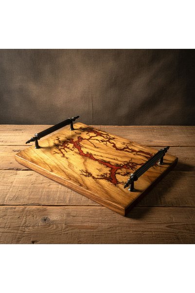 Mekece Presentation Tray Eps-K17 |   Handmade Burgundy Epoxy Patterned Walnut Wood Decorative Tray