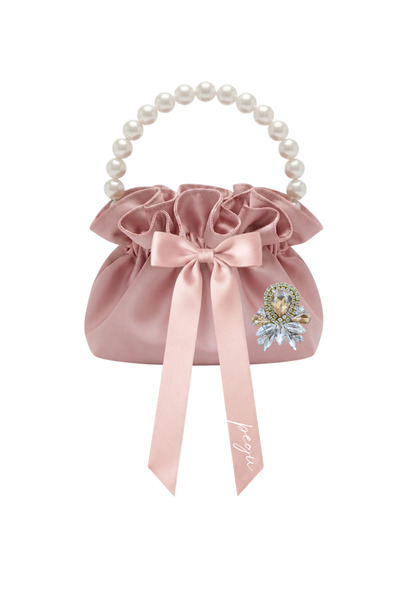 pegu baby collection Powder Pink Cotton Satin Bag, with Crystal Glass Stone D...