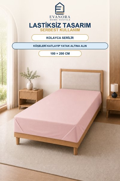 evonora Riva Series Pink Single Elastic-Free Flat Sheet 100X200 cm