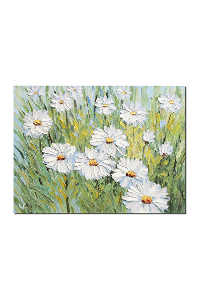 artnova Ръчно рисувана 3D картина на цветя, Маргаритки в полето, 80x60см масл...