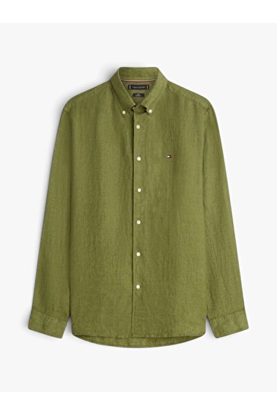Tommy Hilfiger PIGMENT DYED LI SOLID RF SHIRT Erkek Yeşil Gömlek - MW0MW41530