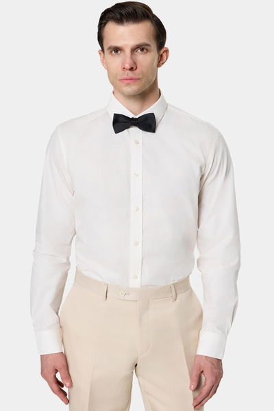 Tween Slim Fit Ekru Düz %100 Pamuklu Smokin Gömlek