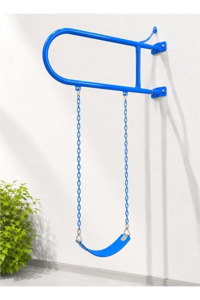 FUNZ Iron Wall Swing With Swing Seat And Chains For Outdoor Activities Blue C...
