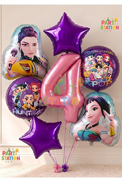 Parti Station K-Pop Balloon Set 4Th Birthday Balloon Set 7 Piece Demon Hunter...