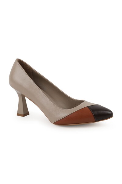 Libero Women's Classic Heeled Shoes Goblet Heeled Colorblock Matte Leather St...