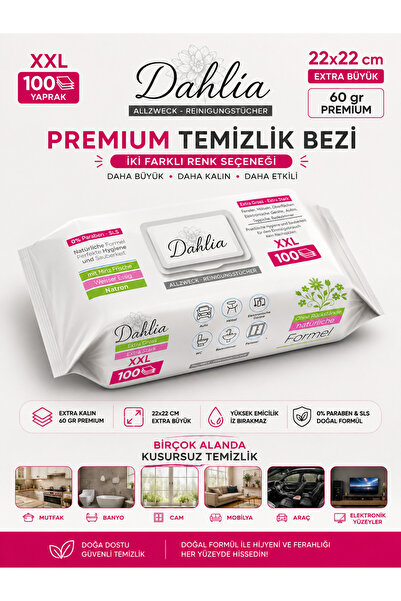 Dahlia XXL Premium Çok Amaçlı Temizlik Bezi 100 Yaprak | 22x22 cm | 60 gr Kal...